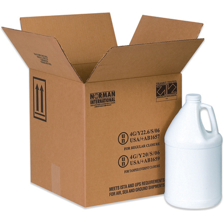 12 <span class='fraction'>1/4</span> x 12 <span class='fraction'>1/4</span> x 12 <span class='fraction'>3/4</span>" 4 - 1 Gallon Plastic Jug Haz Mat Boxes