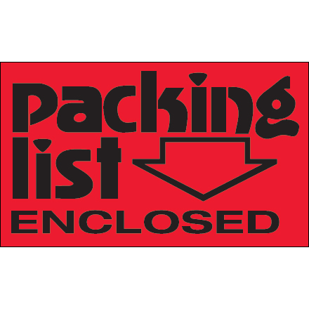 3 x 5" - "Packing List Enclosed" (Fluorescent Red) Labels